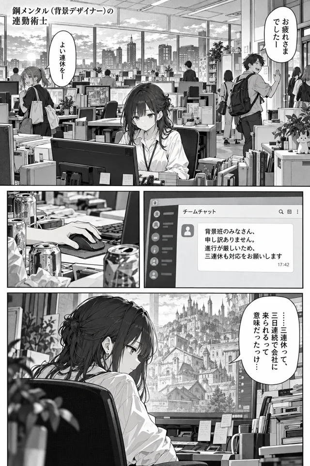鋼メンタル（背景デザイナー）の連勤術士の冒頭ページ